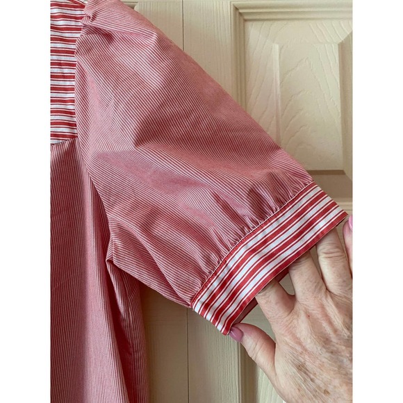 Tibi Red White Pinstripe Dress 10 POCKETS Short Sleeves Sundress spring summer - Picture 5 of 10